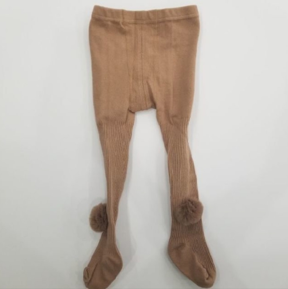 🆕️12-24M Tan Ribbed Pom Tights - Picture 5 of 7